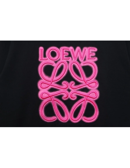Loewe neon embroidery fluorescent pink crew neck sweatshirt,Cheap Replica Reps Loewe