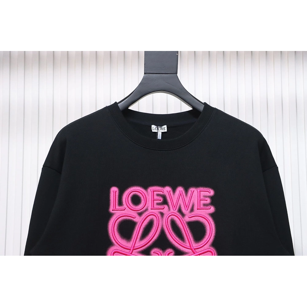 Loewe neon embroidery fluorescent pink crew neck sweatshirt,Cheap Replica Reps Loewe