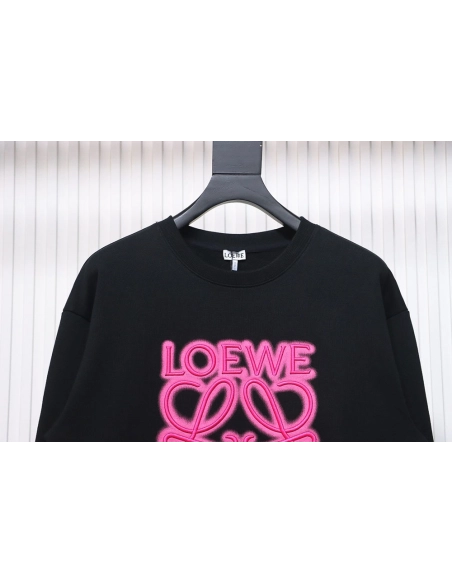Loewe neon embroidery fluorescent pink crew neck sweatshirt,Cheap Replica Reps Loewe