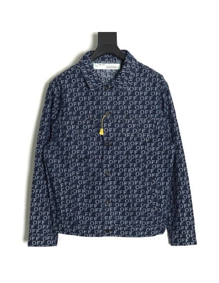 Offwhite allover print OFF jacquard denim jacket,Cheap Replica Reps Off White