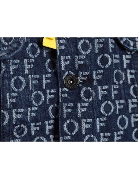 Offwhite allover print OFF jacquard denim jacket,Cheap Replica Reps Off White