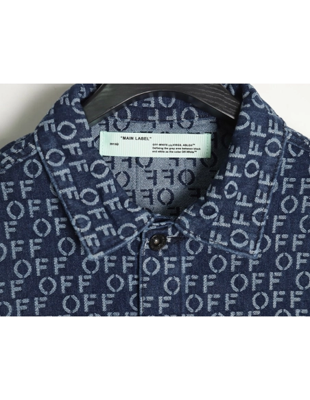 Offwhite allover print OFF jacquard denim jacket,Cheap Replica Reps Off White