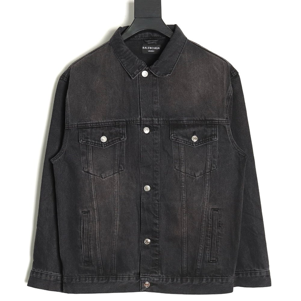 Balenciaga lettering rhinestone denim jacket,Cheap Replica Reps Balenciaga