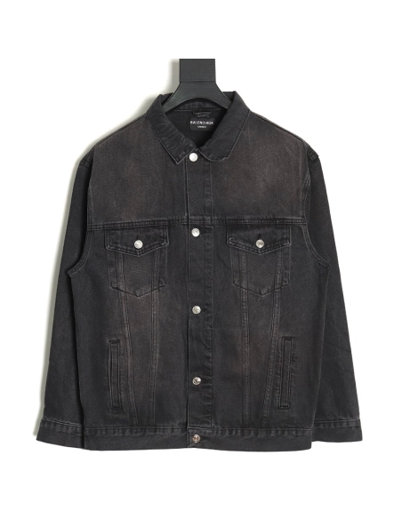 Balenciaga lettering rhinestone denim jacket,Cheap Replica Reps Balenciaga