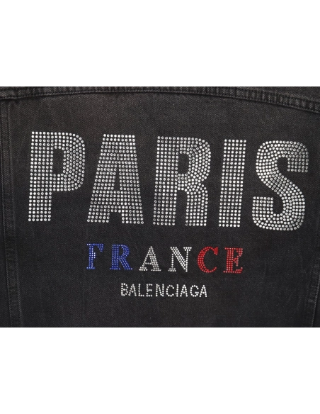 Balenciaga lettering rhinestone denim jacket,Cheap Replica Reps Balenciaga