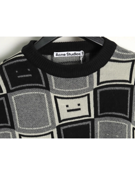 Acne studios square smiley face crew neck sweater TSK1,Cheap Replica Reps Acne Studios