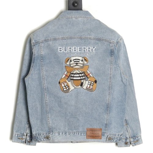 Burberry Classic Embroidered Bear Logo Denim Jacket,Cheap Replica Reps Burberry