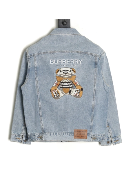 Burberry Classic Embroidered Bear Logo Denim Jacket,Cheap Replica Reps Burberry