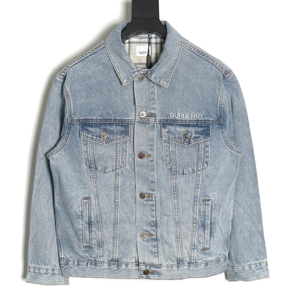 Burberry Classic Embroidered Bear Logo Denim Jacket,Cheap Replica Reps Burberry