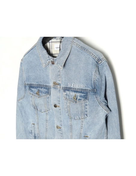 Burberry Classic Embroidered Bear Logo Denim Jacket,Cheap Replica Reps Burberry