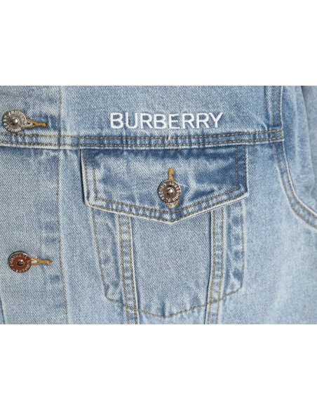 Burberry Classic Embroidered Bear Logo Denim Jacket,Cheap Replica Reps Burberry
