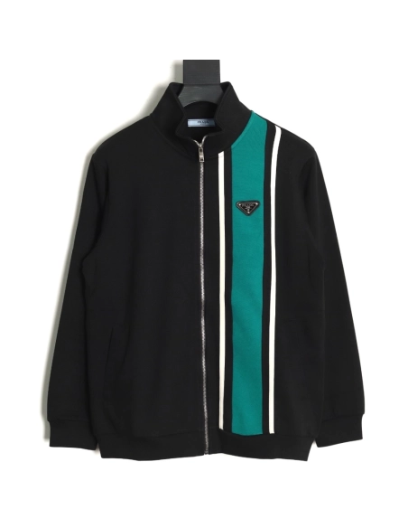 Prada side triangle logo green webbing zipper jacket,Cheap Replica Reps Prada
