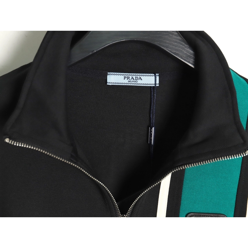 Prada side triangle logo green webbing zipper jacket,Cheap Replica Reps Prada