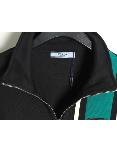 Prada side triangle logo green webbing zipper jacket,Cheap Replica Reps Prada