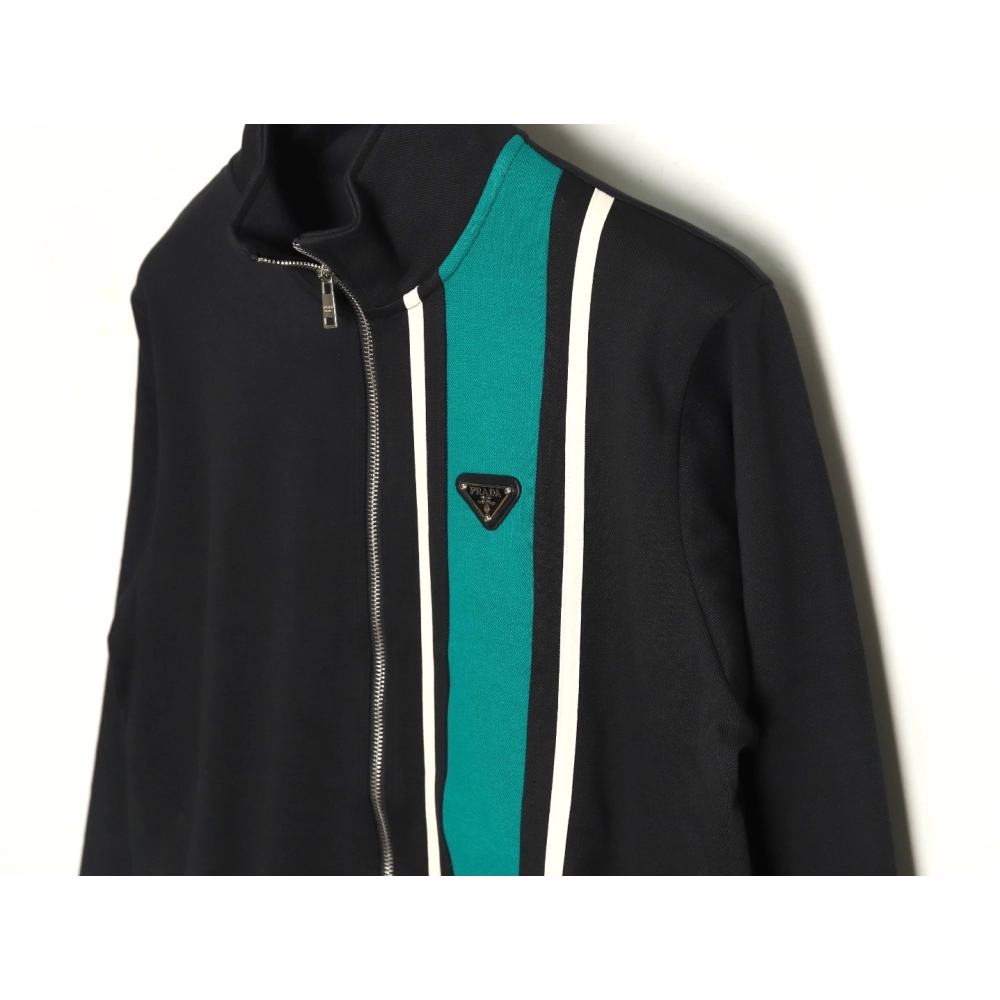 Prada side triangle logo green webbing zipper jacket,Cheap Replica Reps Prada