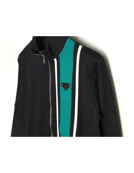 Prada side triangle logo green webbing zipper jacket,Cheap Replica Reps Prada
