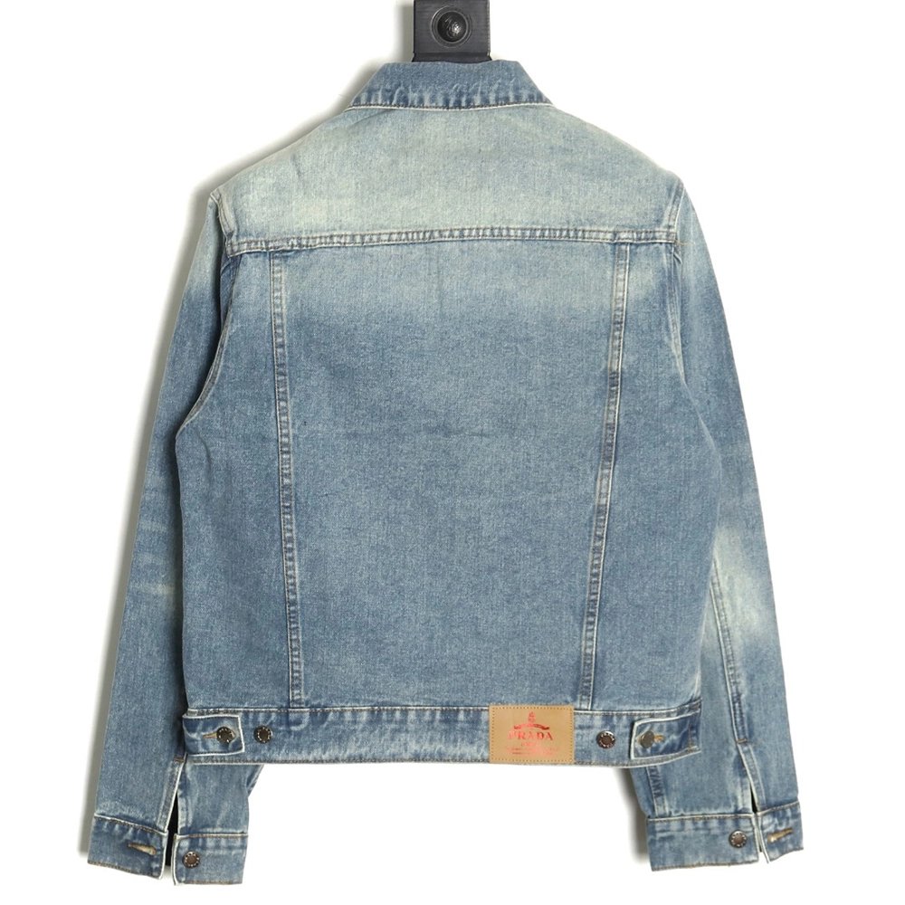 Prada triangle logo washed denim jacket,Cheap Replica Reps Prada