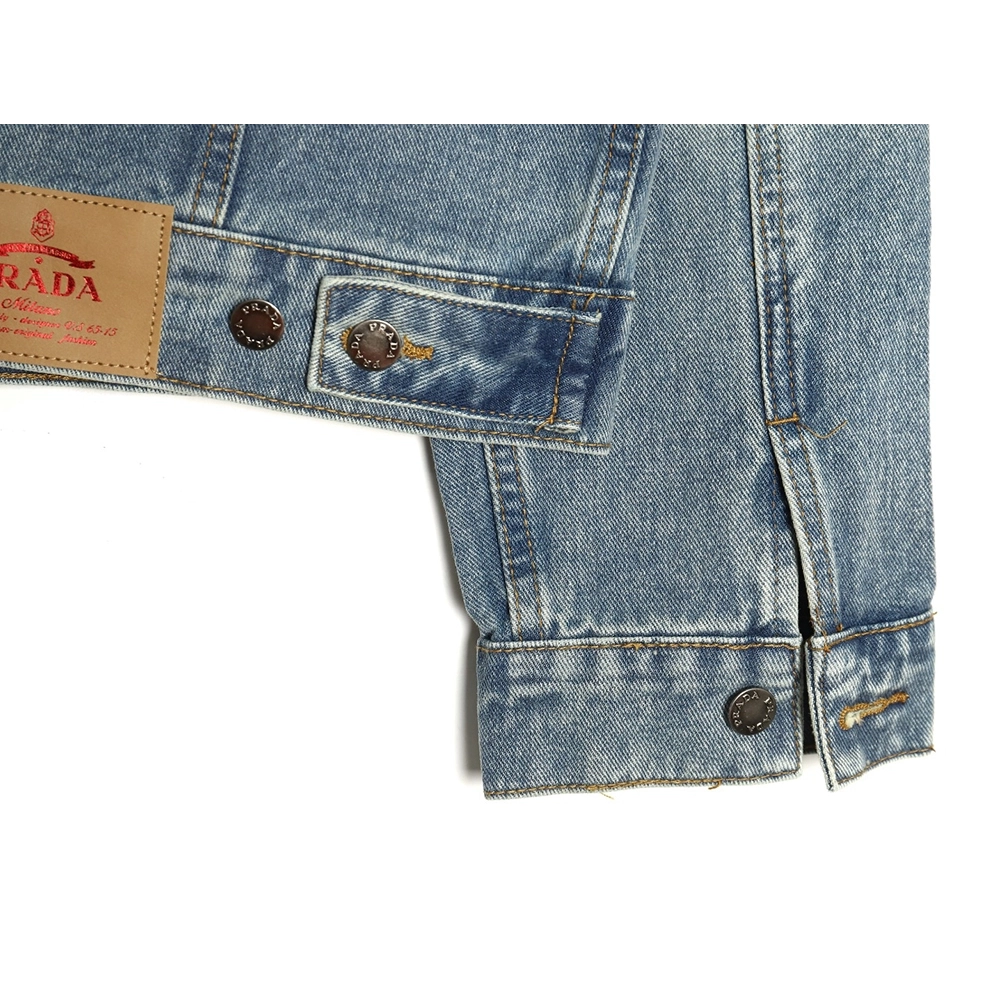Prada triangle logo washed denim jacket,Cheap Replica Reps Prada