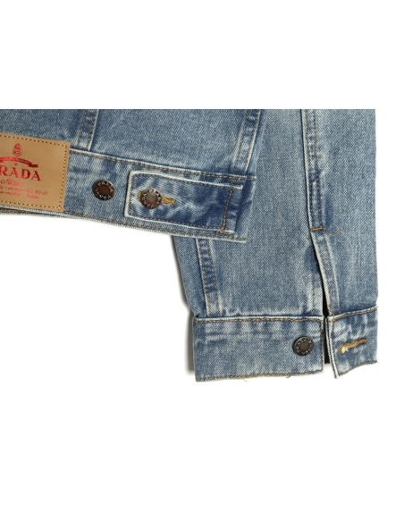 Prada triangle logo washed denim jacket,Cheap Replica Reps Prada