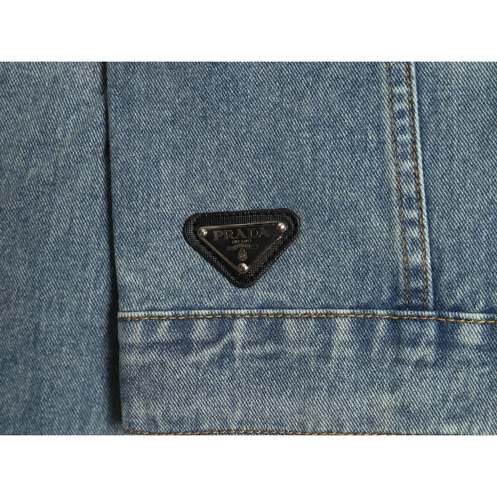 Prada triangle logo washed denim jacket,Cheap Replica Reps Prada