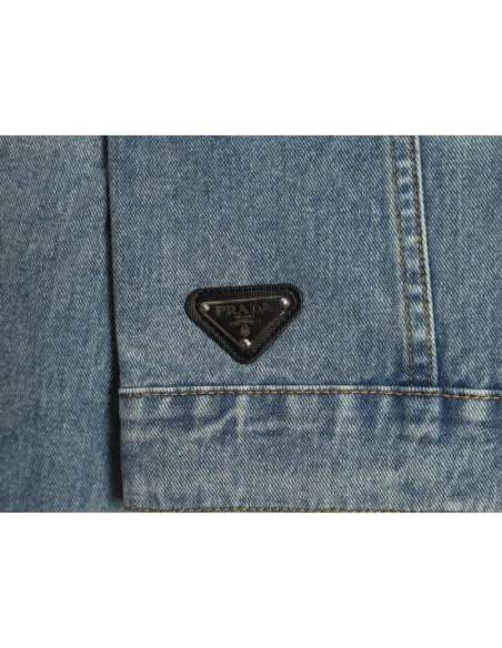 Prada triangle logo washed denim jacket,Cheap Replica Reps Prada