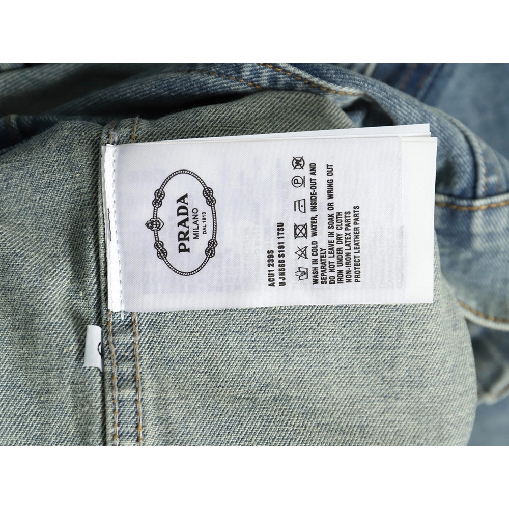 Prada triangle logo washed denim jacket,Cheap Replica Reps Prada