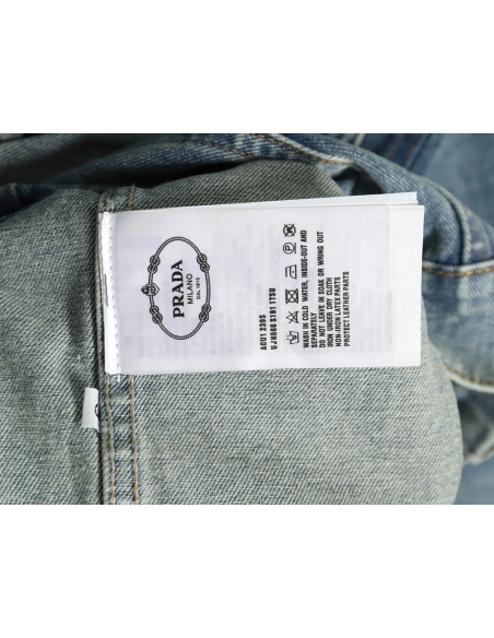 Prada triangle logo washed denim jacket,Cheap Replica Reps Prada