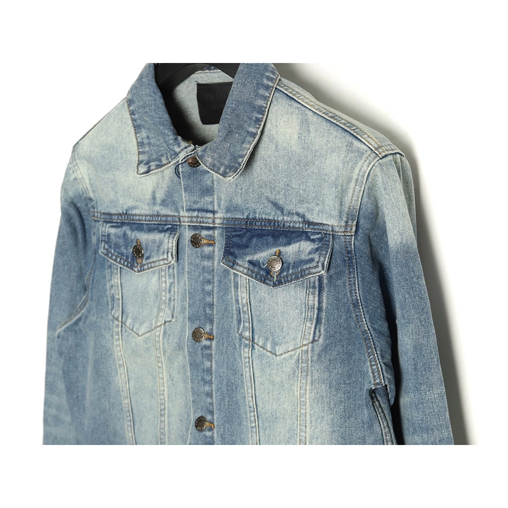 Prada triangle logo washed denim jacket,Cheap Replica Reps Prada
