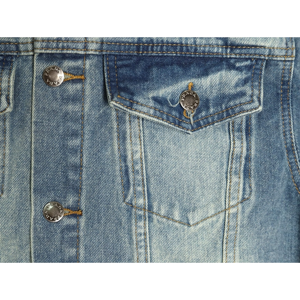 Prada triangle logo washed denim jacket,Cheap Replica Reps Prada