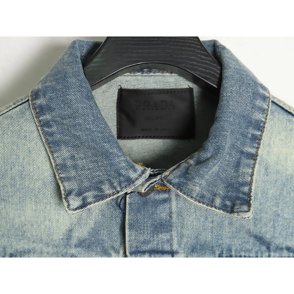 Prada triangle logo washed denim jacket,Cheap Replica Reps Prada