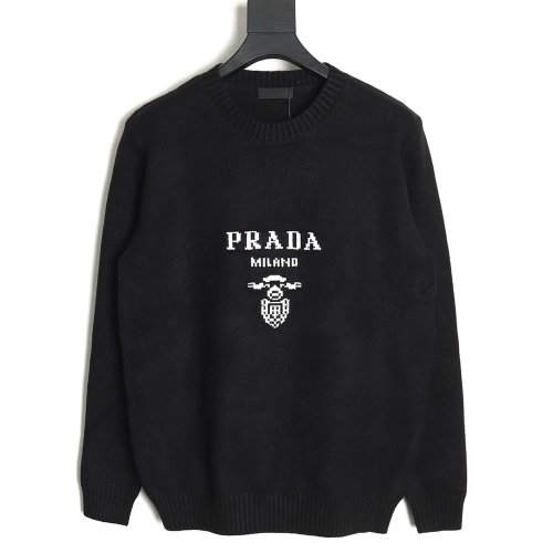 Prada sweater with floral logo on chest TSK2,Cheap Replica Reps Prada