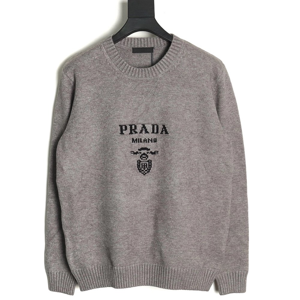 Prada sweater with floral logo on chest TSK1,Cheap Replica Reps Prada