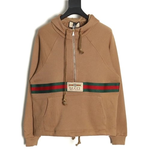 Gucci Red and Green Web Half Zip Long Sleeve Hoodie,Cheap Replica Reps Gucci