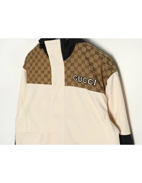 Gucci patchwork full print monogram hooded windbreaker jacket,Cheap Replica Reps Gucci