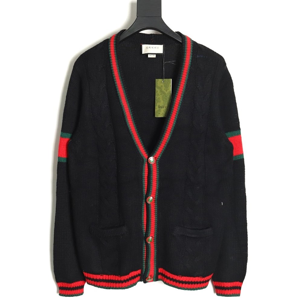 Gucci Red and Green Striped Cardigan Sweater TSK1,Cheap Replica Reps Gucci