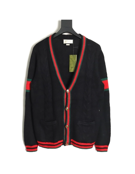 Gucci Red and Green Striped Cardigan Sweater TSK1,Cheap Replica Reps Gucci