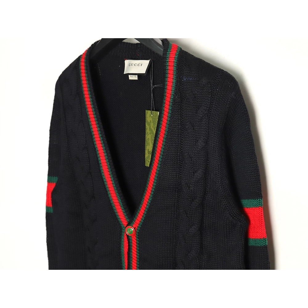 Gucci Red and Green Striped Cardigan Sweater TSK1,Cheap Replica Reps Gucci