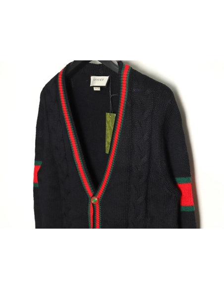 Gucci Red and Green Striped Cardigan Sweater TSK1,Cheap Replica Reps Gucci