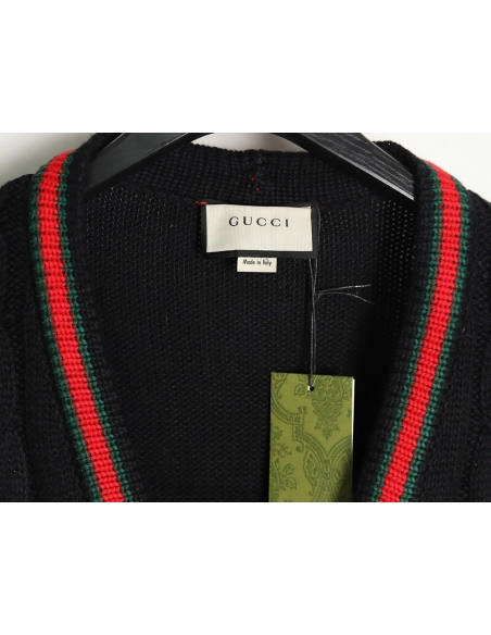 Gucci Red and Green Striped Cardigan Sweater TSK1,Cheap Replica Reps Gucci
