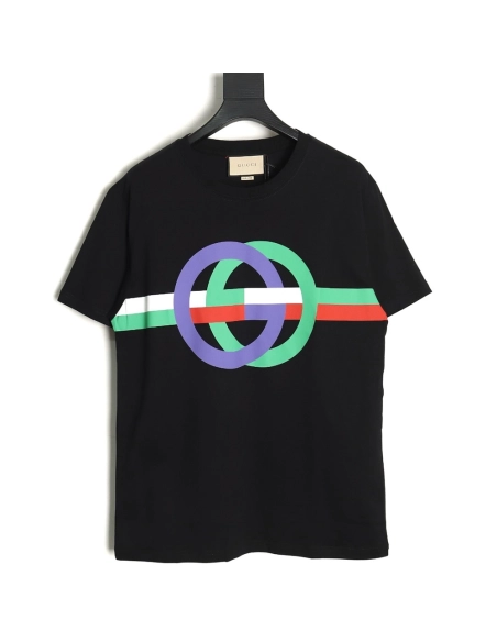 Gucci GG interlocking color block print shortsleeved Tshirt,Cheap Replica Reps Gucci