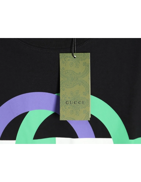 Gucci GG interlocking color block print shortsleeved Tshirt,Cheap Replica Reps Gucci