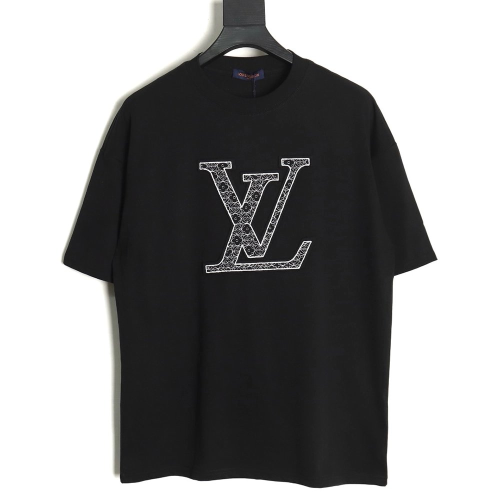 Louis Vuitton big logo monogram embroidered Tshirt TSK1,Cheap Replica Reps Louis Vuitton