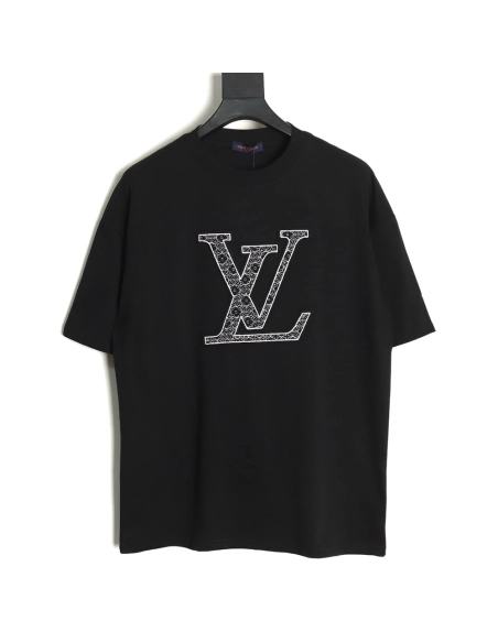 Louis Vuitton big logo monogram embroidered Tshirt TSK1,Cheap Replica Reps Louis Vuitton