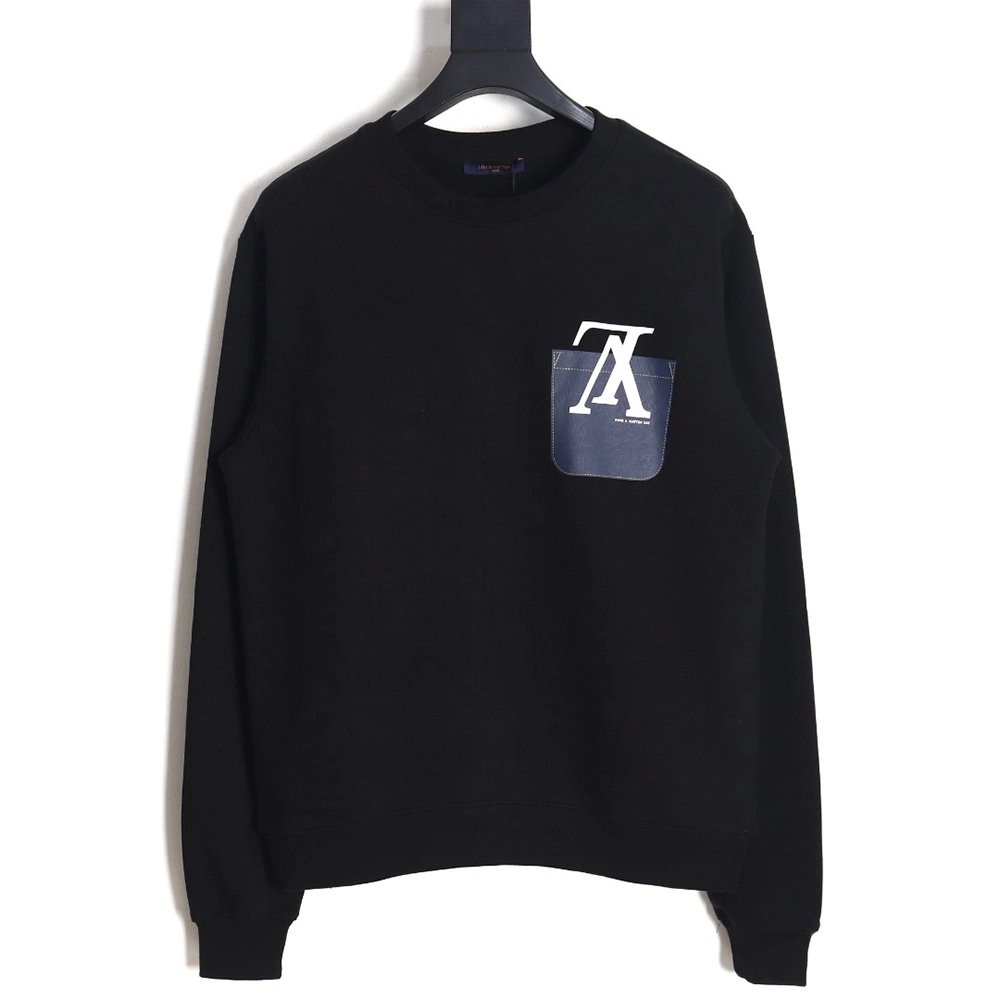 Louis Vuitton Fake Pocket Lettering Print Crew Neck Sweatshirt TSK2,Cheap Replica Reps Louis Vuitton