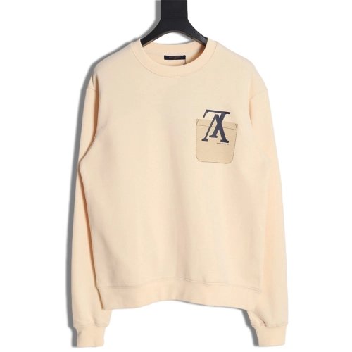 Louis Vuitton Fake Pocket Lettering Print Crew Neck Sweatshirt,Cheap Replica Reps Louis Vuitton
