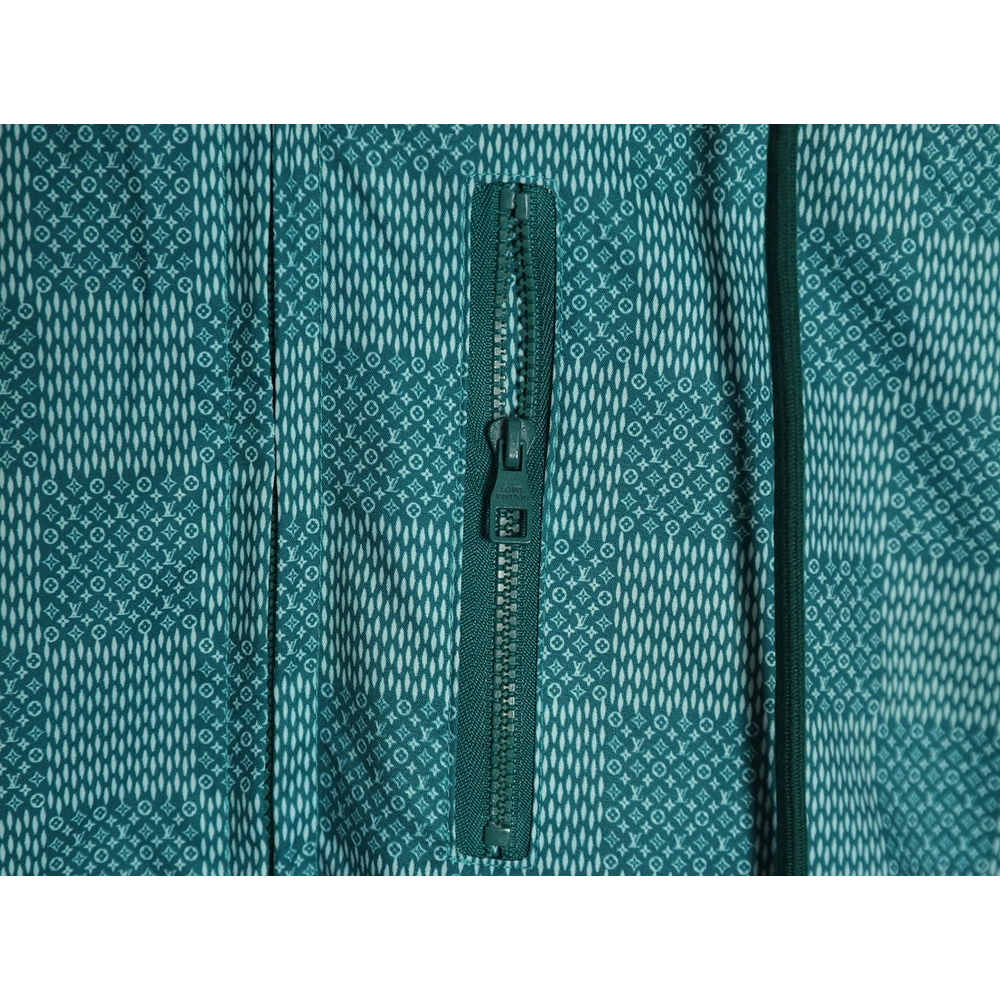 Louis Vuitton Green Checkerboard Hooded Windbreaker Jacket XSL,Cheap Replica Reps Louis Vuitton