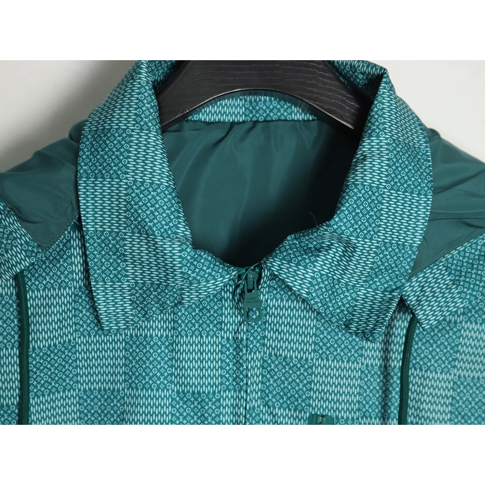Louis Vuitton Green Checkerboard Hooded Windbreaker Jacket XSL,Cheap Replica Reps Louis Vuitton