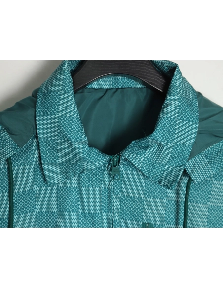 Louis Vuitton Green Checkerboard Hooded Windbreaker Jacket XSL,Cheap Replica Reps Louis Vuitton