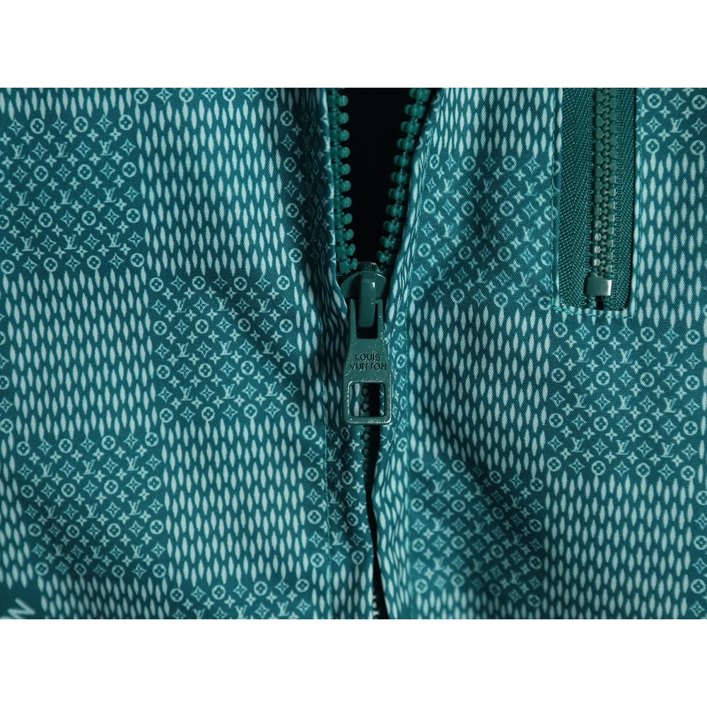 Louis Vuitton Green Checkerboard Hooded Windbreaker Jacket XSL,Cheap Replica Reps Louis Vuitton