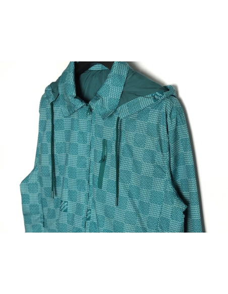 Louis Vuitton Green Checkerboard Hooded Windbreaker Jacket XSL,Cheap Replica Reps Louis Vuitton